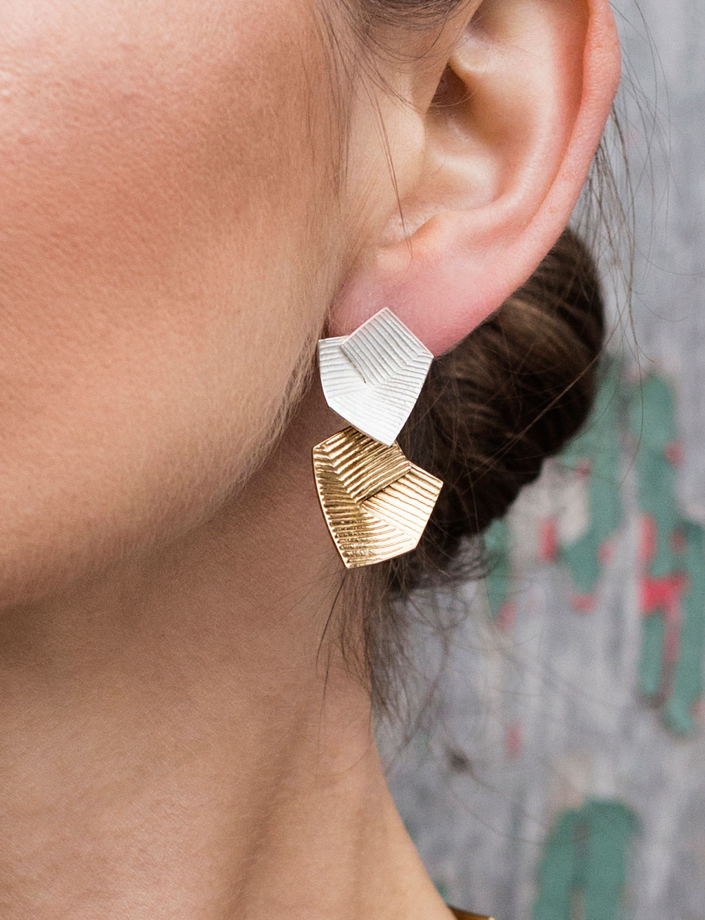 'Lines in Motion' Slver and Gold Drop Earrings
