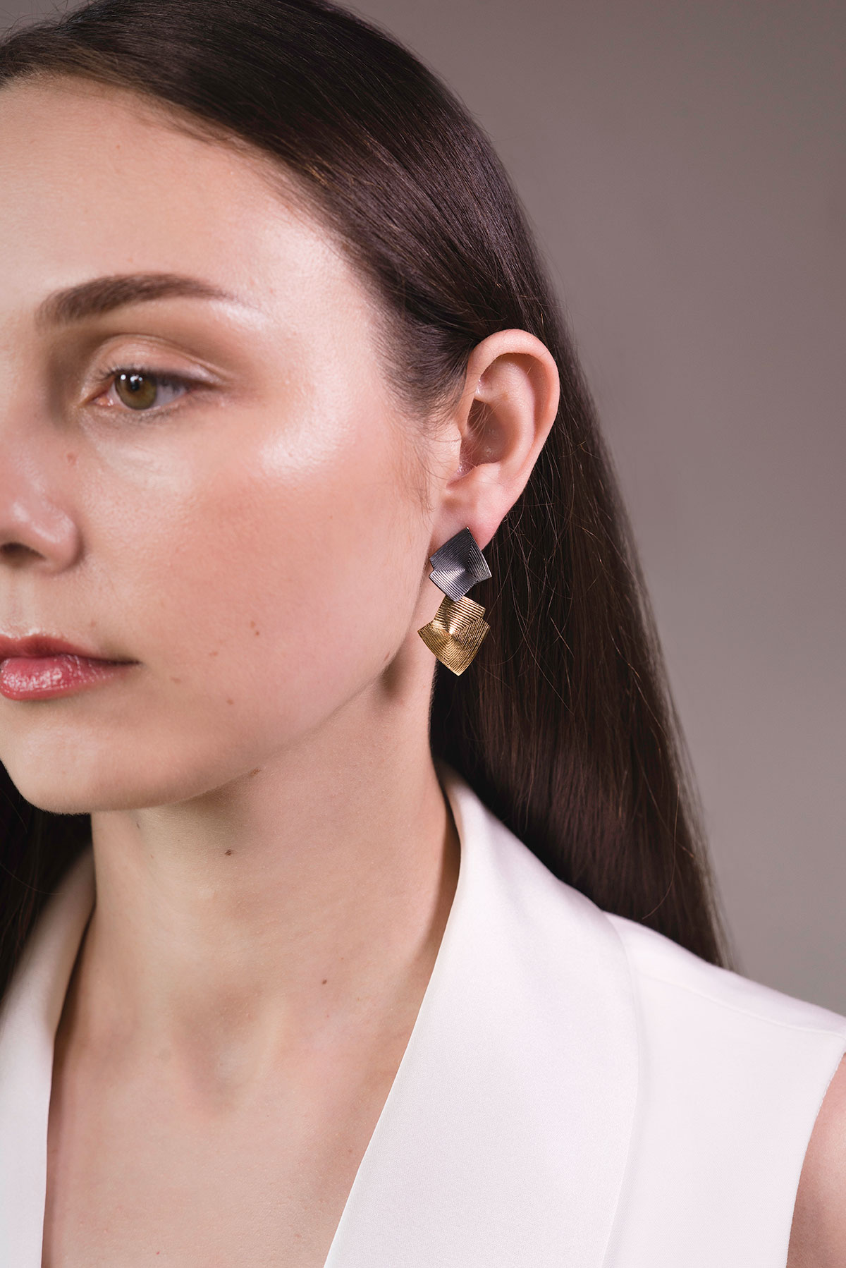 ‘Lines in Motion’ Black and Gold Drop Earrings