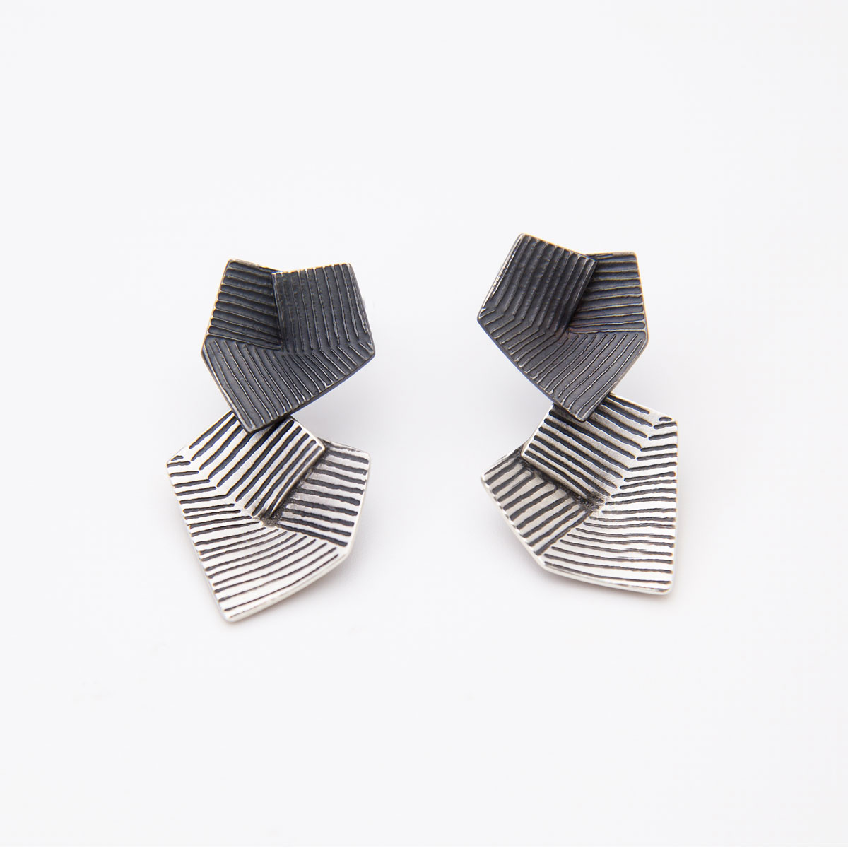 ‘Lines in Motion’ Silver and Black Drop Earrings