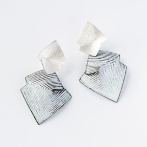 'Lines in Motion' Silver and White Drop Earrings, Large