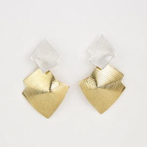 ‘Lines in Motion’ Silver and Gold Drop Earrings, Large