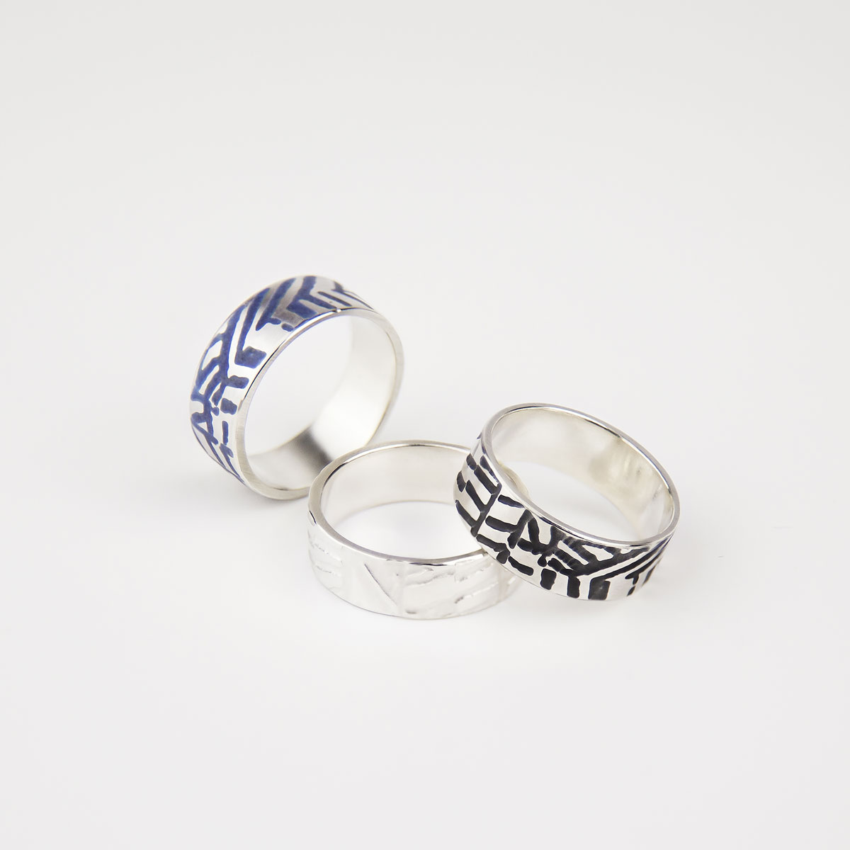 'Weave' Grey-Blue Silver Ringack Ring