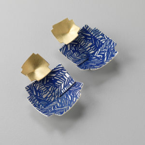 ‘Weave’ Blue and Gold Double Drop Earrings