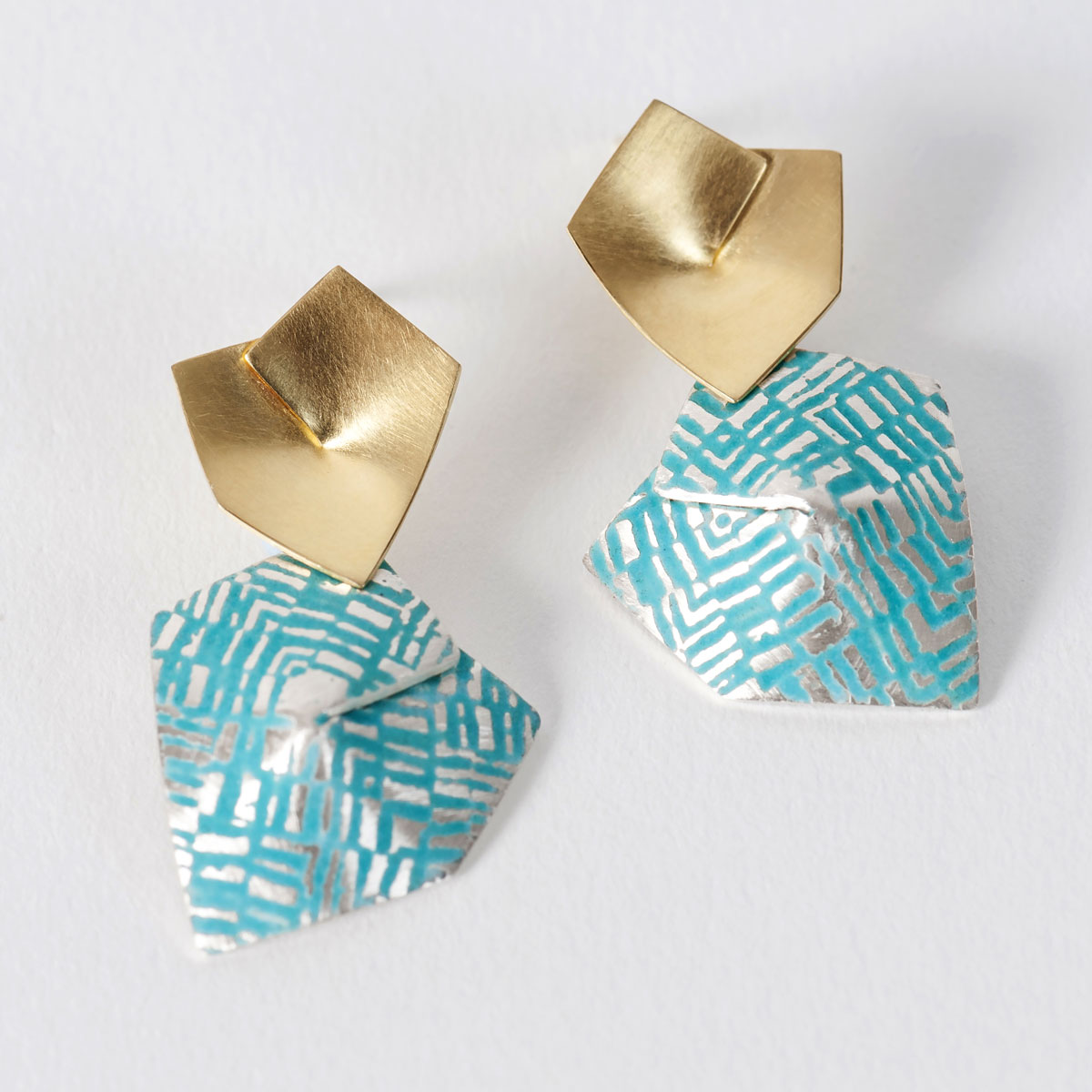 'Weave' Gold and Turquoise Drop Earrings
