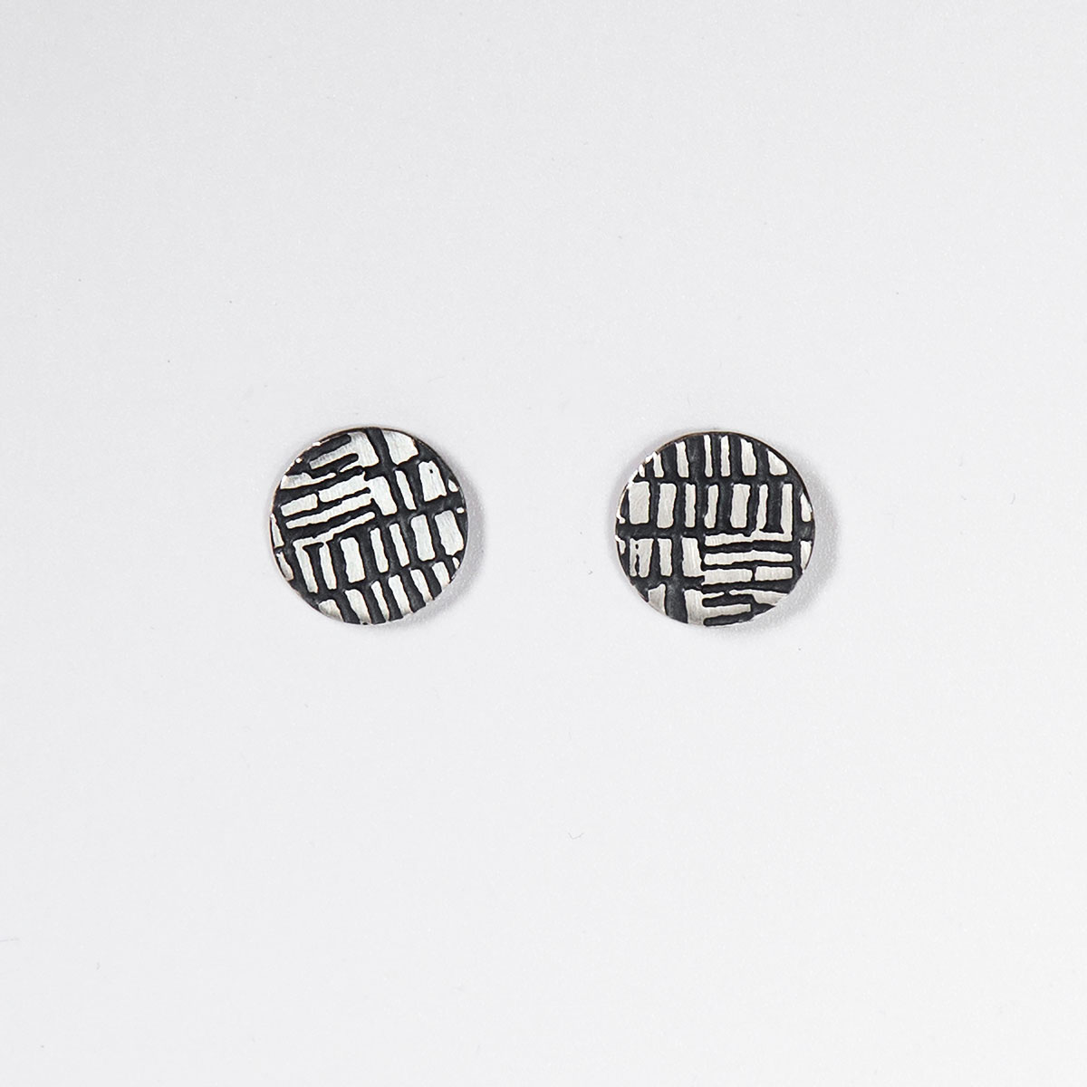 'Weave' Silver and Black Circle Stud Earrings, Small