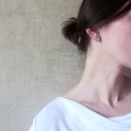 ‘Weave’ Silver and Black Dot Stud Earrings, Medium