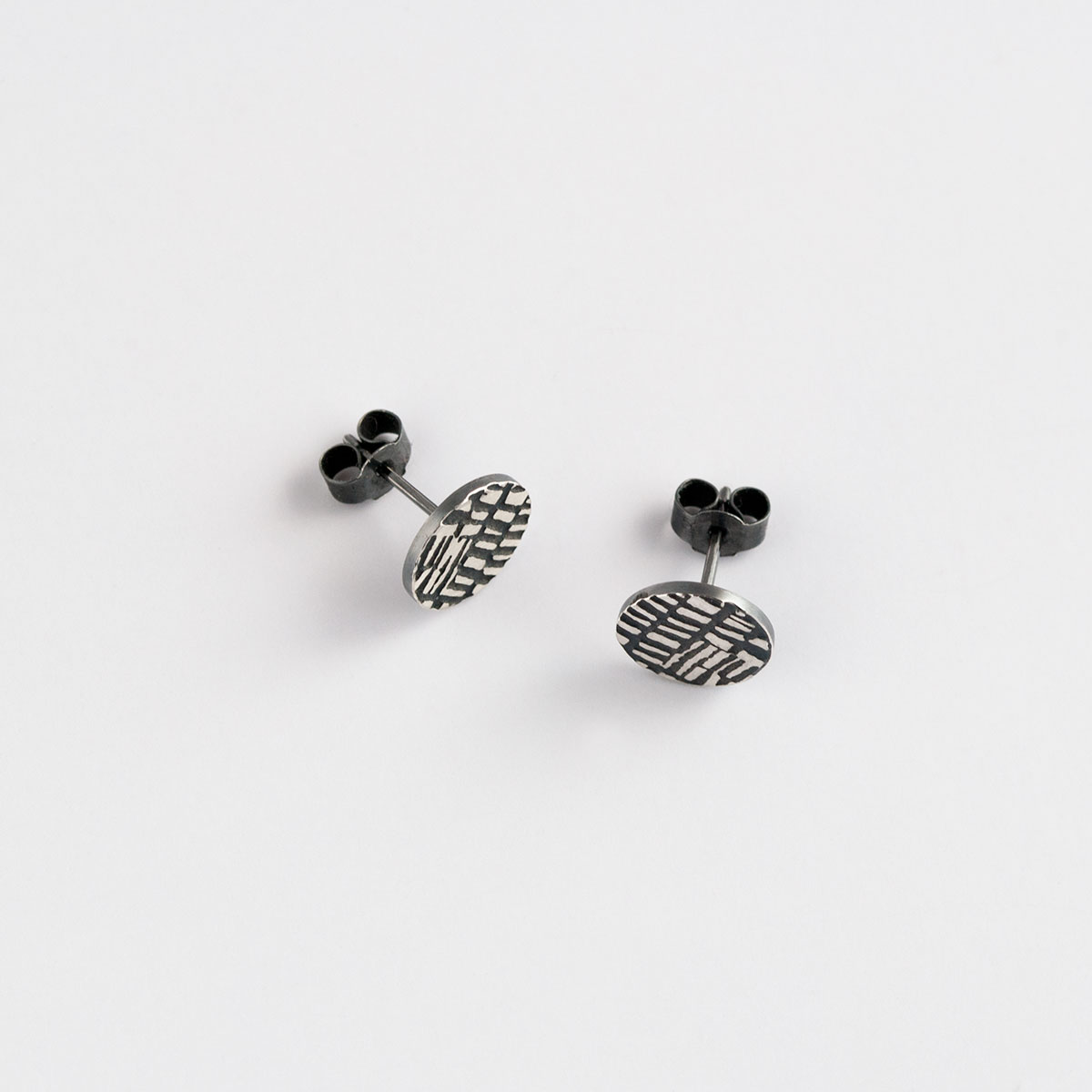 ‘Weave’ Silver and Black Dot Stud Earrings, Small