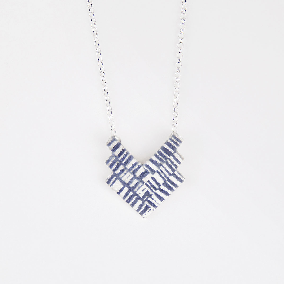 ‘Weave’ Blue-Grey Chevron Pendant