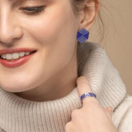 ‘Weave’ Blue Hexagonal Stud Earrings, Medium