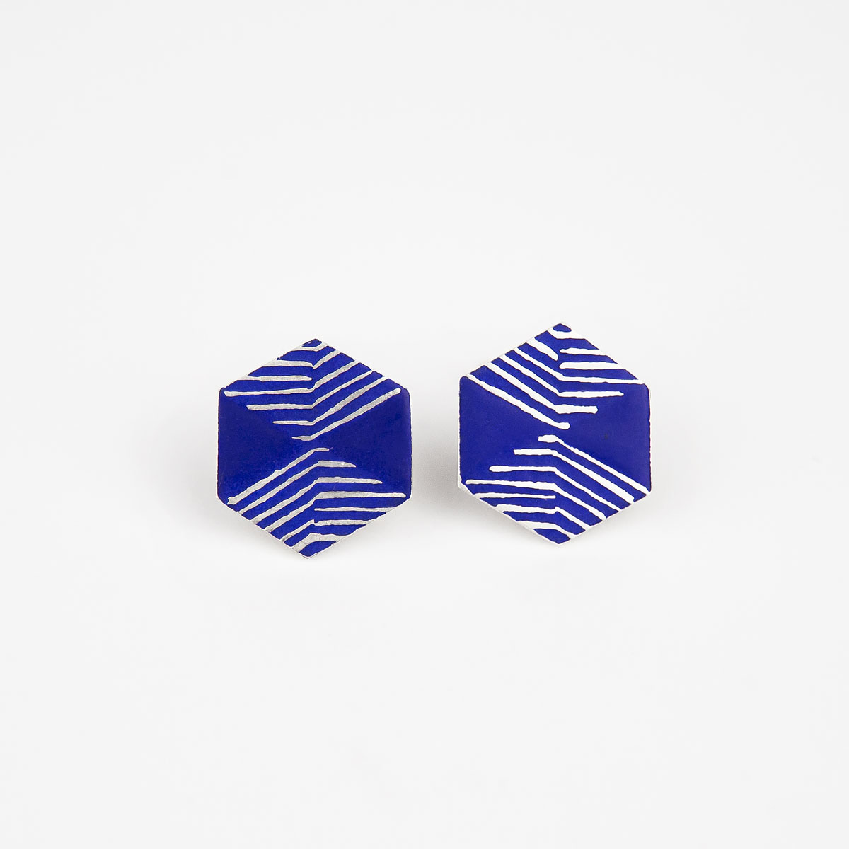 ‘Weave’ Blue Hexagonal Stud Earrings, Small