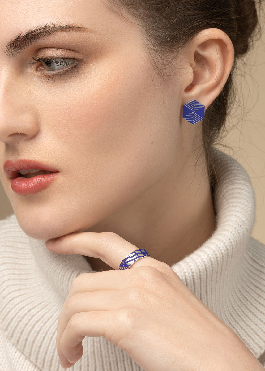 ‘Weave’ Blue Hexagonal Stud Earrings, Small