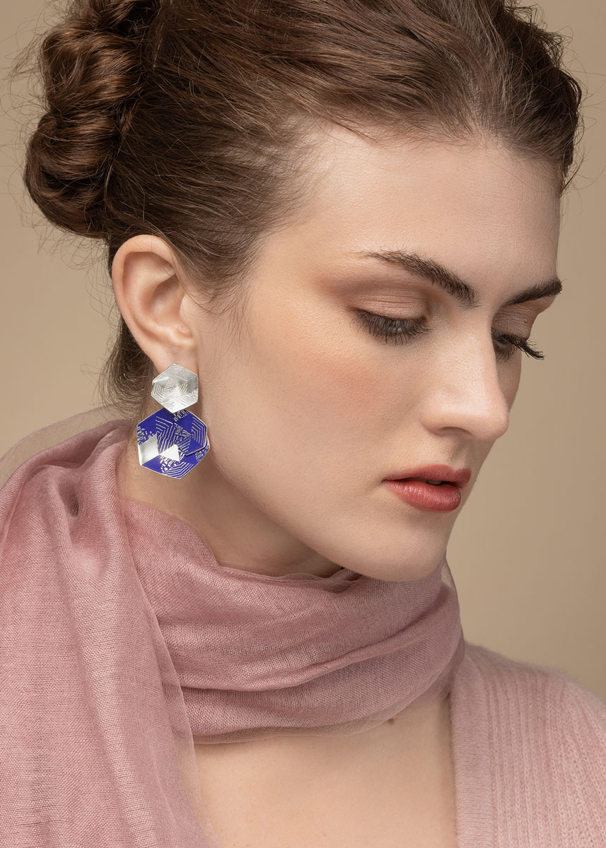 ‘Weave’ Blue Hexagonal Drop Earrings, Large
