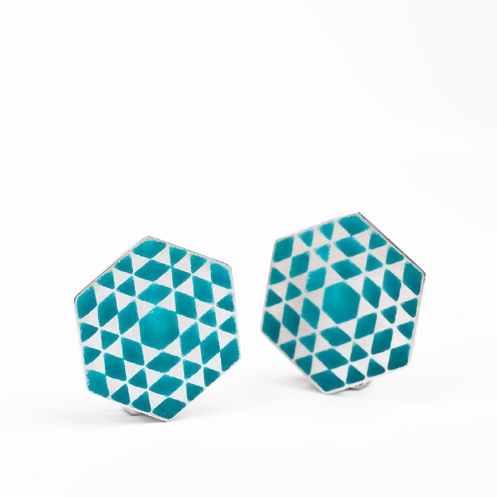 ‘Mosaic’ Turquoise Hexagonal Clip Earrings