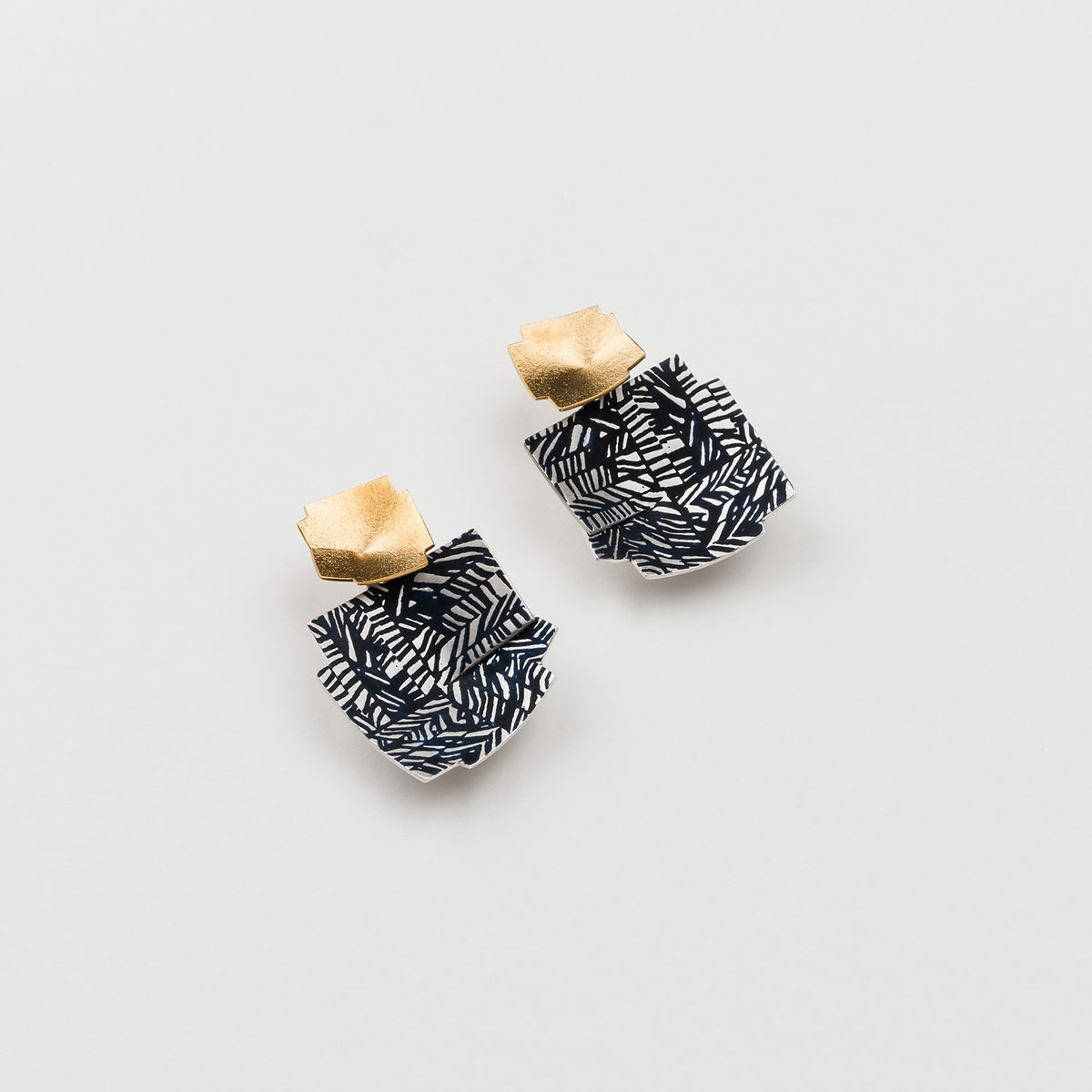 ‘Weave’ Black and Gold Double Drop Earrings