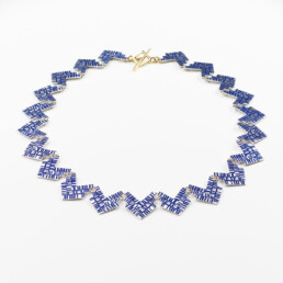 ‘Weave’ Blue and Gold Chevron Necklace