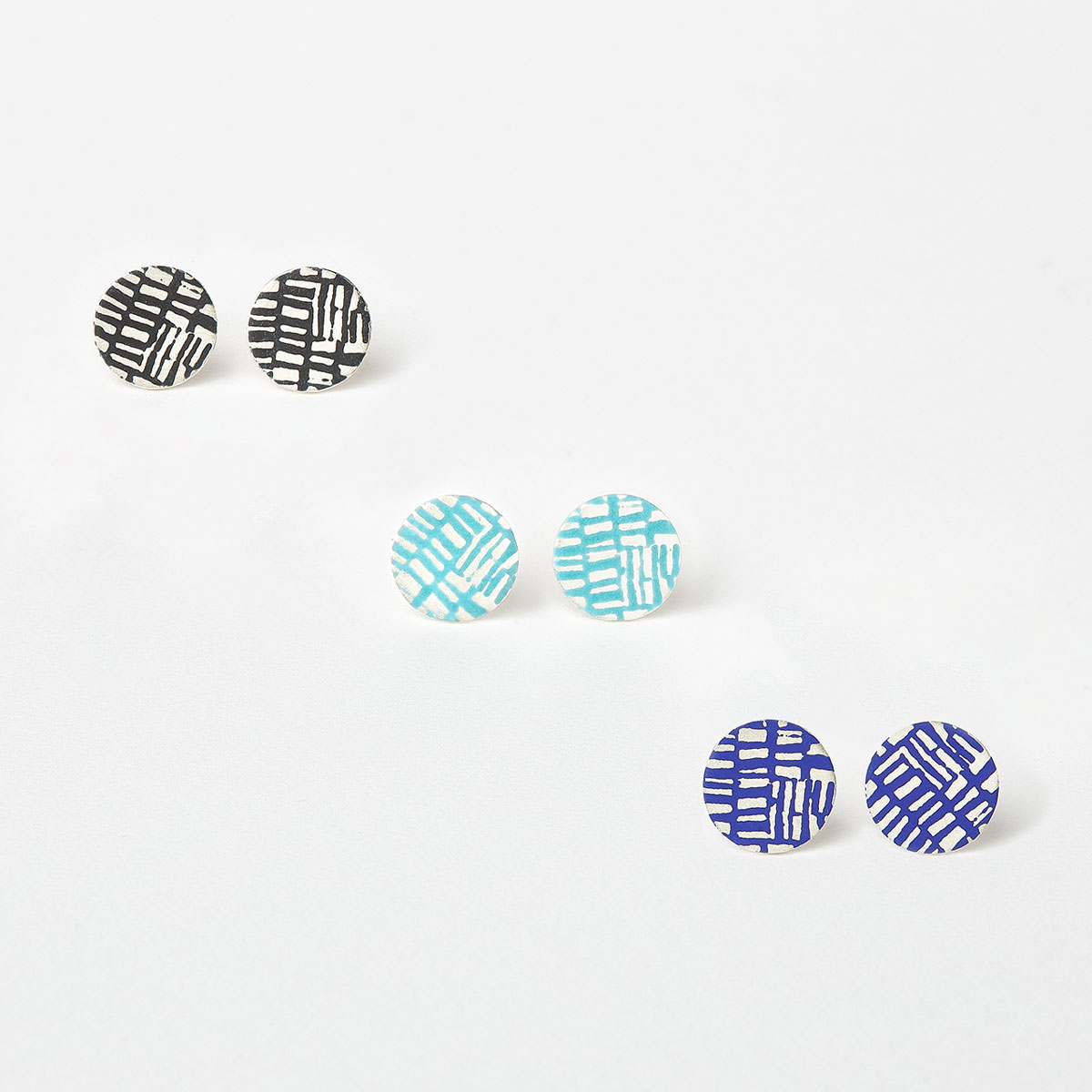 ‘Weave’ Turquoise, Blue and Black Circle Stud Earrings