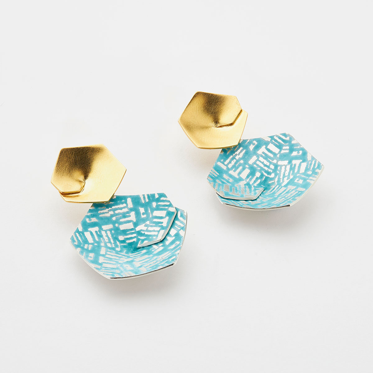 ‘Weave’ Gold and Turquoise Hexagonal Drop Earrings